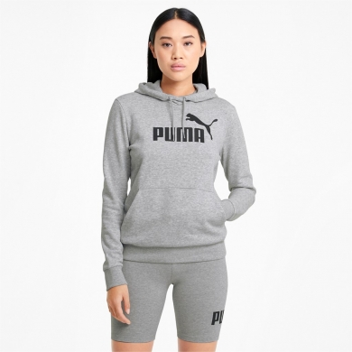 Puma Damska bluza z kapturem Essentials Logo - Bawełna - jasnoszara